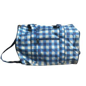 Blue and White Gingham Duffle Bag Detachable Shoulder Strap